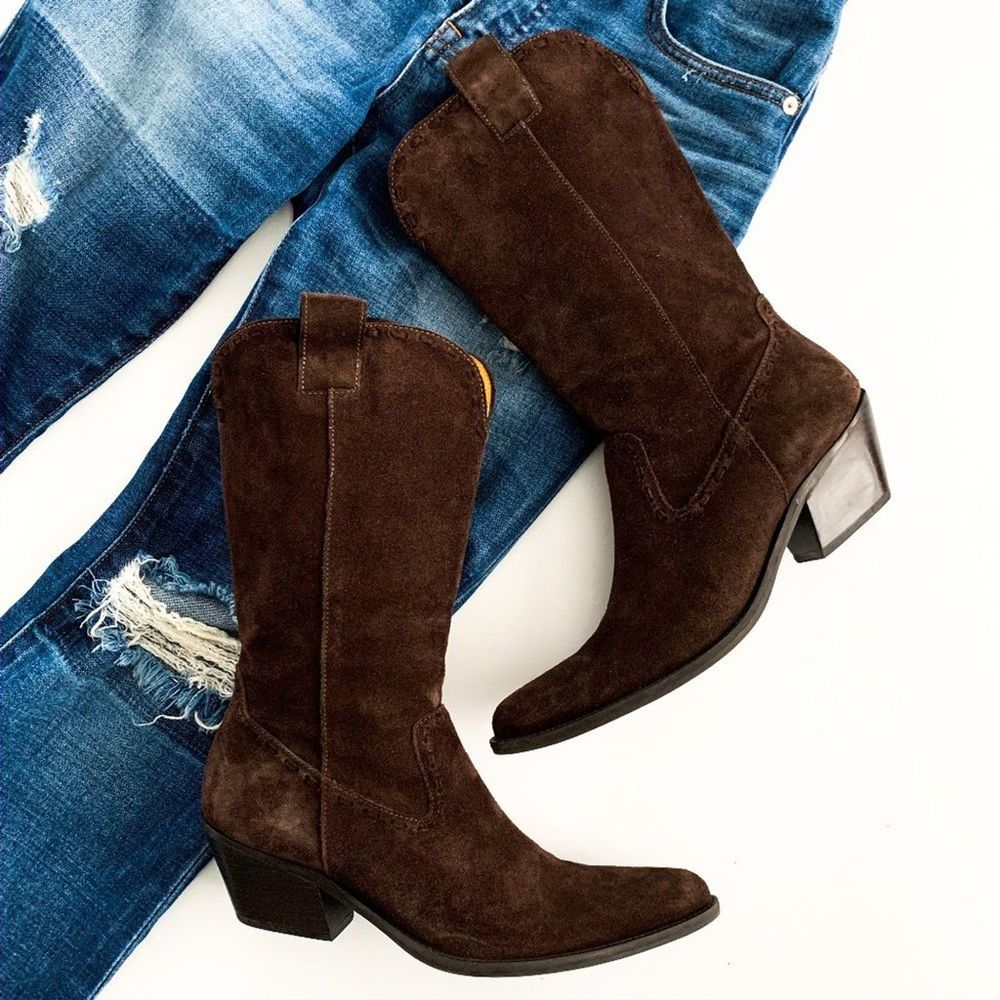 Gianni Bini Brown Suede Cowboy Boots 7.5